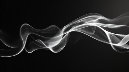 Wall Mural - Black and white image of a long, curving line of smoke. The line of smoke is white and he is moving. The image has a dreamy, ethereal quality to it