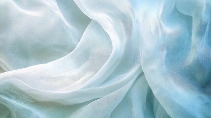 Wall Mural - Blue and white fabric with a pattern of waves. The fabric is smooth and has a cool, calming effect