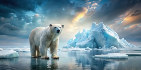 arctic landscape with a polar bear emerging from the ice, icy, animal, icy, animal, frozen, polar be