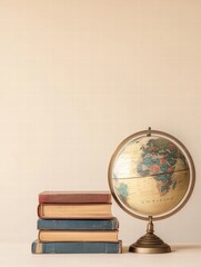 Leinwandbilder - Classic globe alongside stacked travel guidebooks for wanderlust inspiration. Generative AI