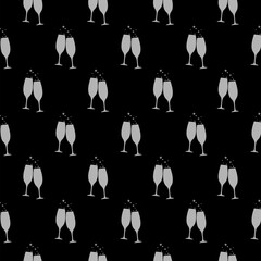 glasses of champagne icon isolated seamless pattern on black background