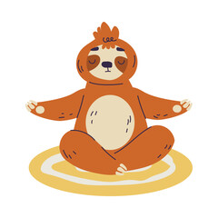 Wall Mural - funny sloth animal character sit in yoga pose meditation vector illustration