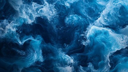 Wall Mural - The image is of a large body of water with a blue color. The water appears to be in a state of constant motion, with waves and foam