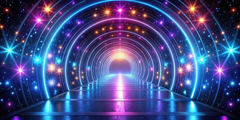 cosmic tunnel with neon lights and stars, abstract, tunnel, abstract, tunnel, cosmos