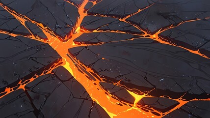 Molten Inferno: A fiery digital artwork depicting the raw power of volcanic lava flowing through fractured earth.