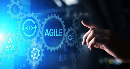 Wall Mural - Agile development methodology concept on virtual screen. Technology concept.