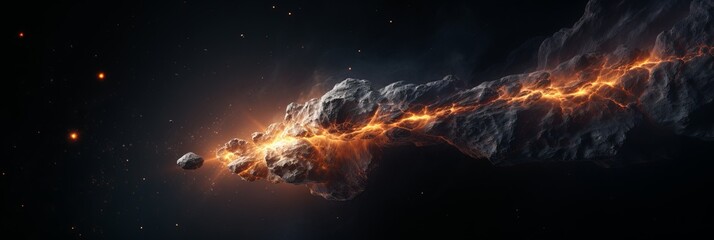 Wall Mural - cosmic journey of a vibrant asteroid racing through the dark void. generative ai