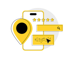 Wall Mural - local seo strategies for small businesses, with map pins, star ratings and local customer reviews. o