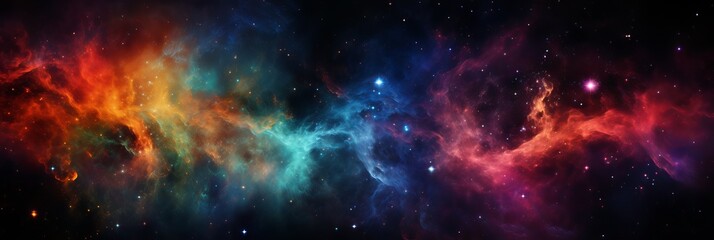 Wall Mural - colorful cosmic clouds swirl in the vastness of the universe at night. generative ai