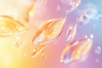 Poster - Exploring abstract organic shapes resembling glowing water droplets in a vibrant hue and light display. Generative AI