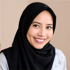 portrait of a woman in a black hijab and smile