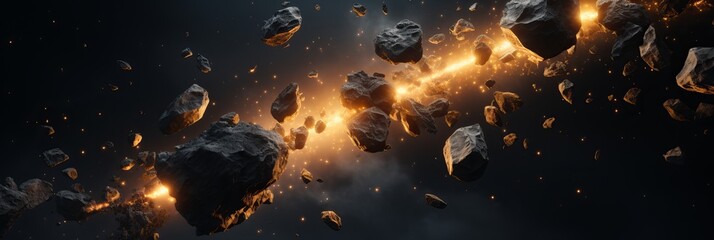 Wall Mural - cosmic dance of asteroids surrounded by glowing energy in deep space. generative ai