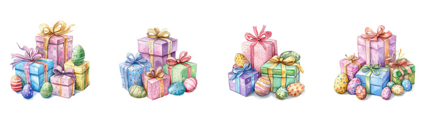 Watercolor illustration of gift box for Easter isolated on white background.