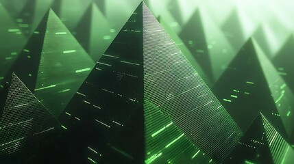 Wall Mural - Green pyramids, digital texture, abstract background, futuristic concept, design.