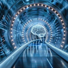 Leinwandbilder - Abstract image of AI brain in technology tunnel.