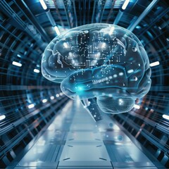 Leinwandbilder - Abstract image of AI brain in technology tunnel.