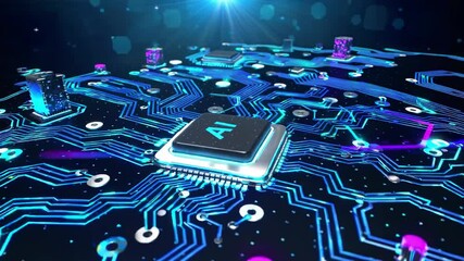 Leinwandbilder - Exploring connections in artificial intelligence through intricate circuits and glowing technology