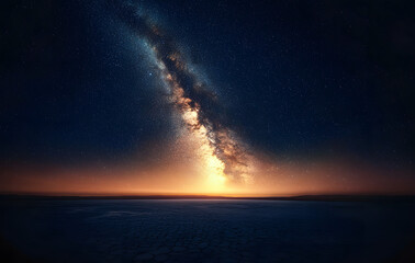 Wall Mural - stunning view of the milky way galaxy over a barren desert landscape at night, with thousands of bri