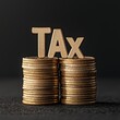 © Serene Frame Studio - Tax value add concept. Tax concept with coins on a dark background.