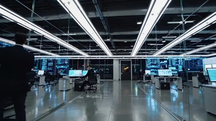 Leinwandbilder - High-tech office environment with professionals engaged in data analysis and collaboration