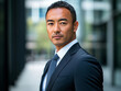 © seira_hibino - スーツを着ているアジア人の中年ビジネスマン。自信のある表情でオフィス街に立っている。
