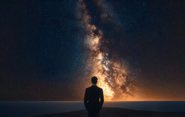 Wall Mural - stunning view of the milky way galaxy over a barren desert landscape at night, with thousands of bri