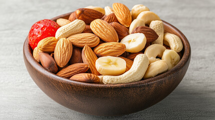 Wall Mural - bowl of mixed nuts and strawberry, perfect for healthy snacking