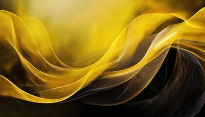 Poster - Abstract Yellow Flowing Waves on Black Background Perfect for Dynamic Digital Art, Modern Graphic Design, and Creative Visuals