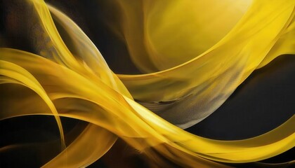 Poster - Abstract Yellow Flowing Waves on Black Background Perfect for Dynamic Digital Art, Modern Graphic Design, and Creative Visuals