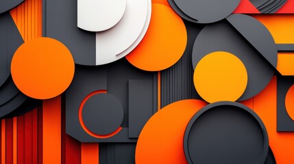 Wall Mural - Abstract geometric shapes in orange, grey, and white.  Layered, 3D design elements.  Vibrant color combination.