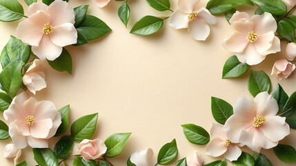 Sticker - Soft pink flowers and green leaves make a lovely arrangement on a light backdrop