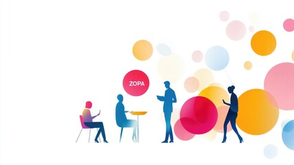 Wall Mural - collaborative workspace design with abstract group interaction and colorful graphics