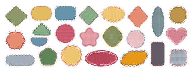Wall Mural - fabric patches. shapes fabric for embroidery recent vector templates with textile stitches