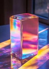 Aufkleber - Vibrant Holographic Mycelium Packaging with Iridescent Reflections on Minimalist Surface