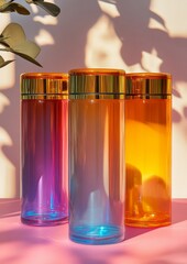 Poster - Futuristic Holographic Cylinders on Minimalist Background with Natural Shadows