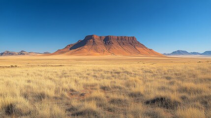 Wall Mural - Vast orange sand dunes under a clear blue sky during sunset in a desert landscape