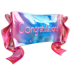 Colorful congratulations banner with bright ribbons isolated on transparent background png