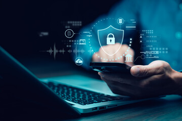 cyber security and security password login online concept hands typing and entering username and pas