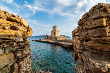 Bourtzi Tower with Causeway at Methoni Fortress