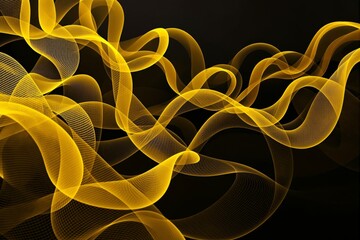 Wall Mural - abstract yellow light waves on black background, creating an elegant, flowing, and luminous design w