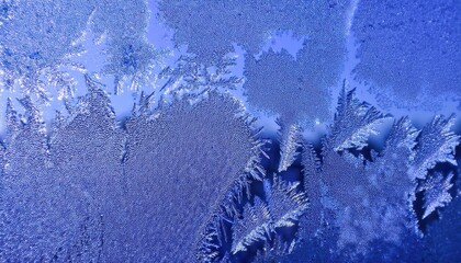 Aufkleber - Macro View of Frost Patterns on Glass with Feathery Crystals and Dew Drops, Capturing Nature’s Frozen Abstract Art for Winter Themes