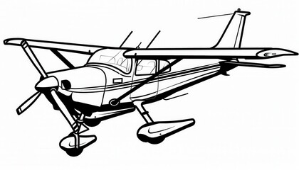 a stylized black and white illustration of a cessna 172 skyhawk. ideal for aviation logos, apparel d