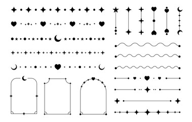 Wall Mural - stars, moons and hearts, line abstract dividers, shapes and lines, frames, decorative graphic elemen