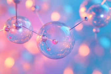 Aufkleber - Surreal Pastel Spheres Interconnected by Digital Light Lines