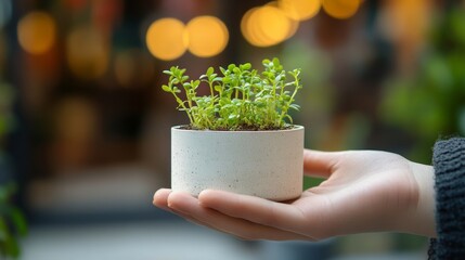 Poster - Sustainable Elegance Upcycled Planter with Seedlings in Minimalist Design