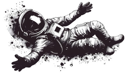 Wall Mural - Hand drawn halftone astronaut. Space vector design element. isolated on a transparent background