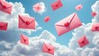 © Tahubulat - A whimsical scene of pink envelopes soaring in the sky, embodying love letters and the essence of Valentine's Day