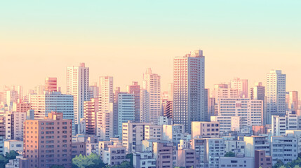  高層ビルがたくさん立ち並ぶ街（イラスト）