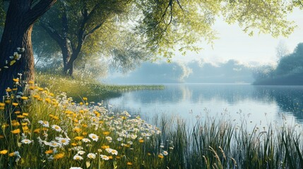 Wall Mural - Serene Lakeside Spring Morning