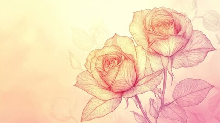  Delicate Roses Drawn in Pastel Hues on a Soft Background